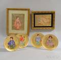 Four Rosenthal Edna Hibel Porcelain Plates and Two Framed Works