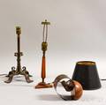 Bakelite Table Lamp a Wrought Iron Table Lamp and a Revere Copper and Wood Spiralform Bookend