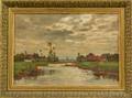 Dutch School 19th20th Century Marsh with Buildings and Windmill