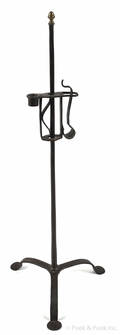 Wrought iron table top adjustable candlestick and rush light ca 1730