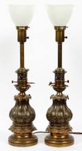 STIFFEL BRASS LAMPS PAIR