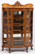 OAK CHINA CABINET BEVELED GLASS PANELS