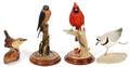 CARVED WOOD BIRD SCULPTURES 4 PIECES
