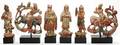 CHINESE CARVED WOOD POLYCHROME FIGURES 6 PIECES