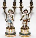 ITALIAN PORCELAIN  GILT METAL CANDELABRA PAIR
