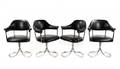 Set of 4 MCM Black Vinyl  Chrome Framed Armchairs