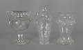 Three cut and etched colorless glass vases