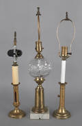 Three brass table lamps