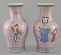 Pair of Chinese porcelain pink ground vases