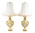 Pair of Yellow White  Gilt Porcelain Table Lamps