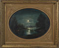 Russian oil on canvas moonlit coastal scene