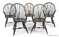 Assembled set of five New England braceback Windsor chairs ca 1785
