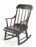 Childs painted and stenciled plank bottom rocker