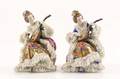 Pair of Dresden Lace Figurines Ladies with Lutes