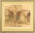 Oswald Poreau View of Bridge Over Water Signed