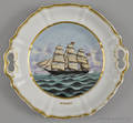 White ironstone plate decorated with the American ship  Huguenot