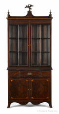 Federal style inlaid mahogany onepiece corner cupboard by Kensington Furniture