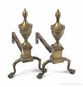 Pair of Federal brass urn top andirons ca 1790