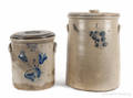 Two stoneware lidded crocks
