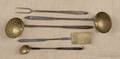 Assembled fivepiece wrought iron and brass utensil set 19th c