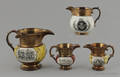 Three copper luster Lafayette and Cornwallis pitchers 19th c