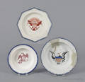 Three eagle decorated blue feather edge shallow bowls 19th c