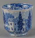 Historical blue Staffordshire Hoboken New Jersey custard cup 19th c