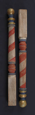 Pair of painted oak barber poles