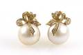 Pair of 14k Gold Mabe Pearl  Diamond Earrings