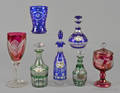 Seven pieces of Bohemian cut to clear glass tableware