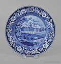 Historical blue Staffordshire Alms House New York plate 19th c