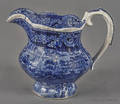 Historical blue Staffordshire Mount Vernon Washingtons Seat pitcher 19th c
