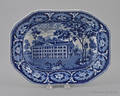 Historical blue Staffordshire Deaf  Dumb Asylum Hartford Connecticut serving dish 19th c