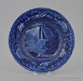 Historical blue Staffordshire Table Rock Niagara shallow soup bowl 19th c