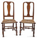 Pair of New England Queen Anne rushseat side chairs