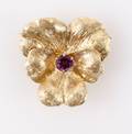 Ladies 14k Yellow Gold  Glass Flower Motif Brooch