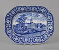 Historical blue Staffordshire Alms House New York platter 19th c