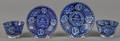 Two Historical blue Staffordshire Eagle on Urn cups and saucers 19th c