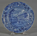 Historical blue Staffordshire Park Theatre New York plate 19th c