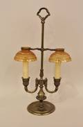 E 20th C Pair point Brass  Amber Glass Desk Lamp