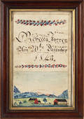 Pennsylvania ink and watercolor fraktur bookplate for