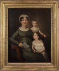 Oil on canvas portrait of a mother and two children ca 1830