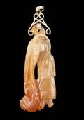 Chinese 14k Gold  Carved Jade Pendant