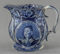 Historical blue Staffordshire Welcome Lafayette pitcher 19th c