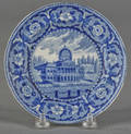 Historical blue Staffordshire Boston State House toddy plate 19th c