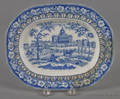 Historical blue Staffordshire Boston State House reticulated tray 19th c