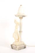 Carved Figural Alabaster Table Lamp Signed