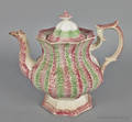 Red and green rainbow spatter teapot 19th c