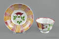 Red and yellow rainbow spatter cup and saucer 19th c