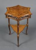 French Walnut Inlaid  Carved Accent Table